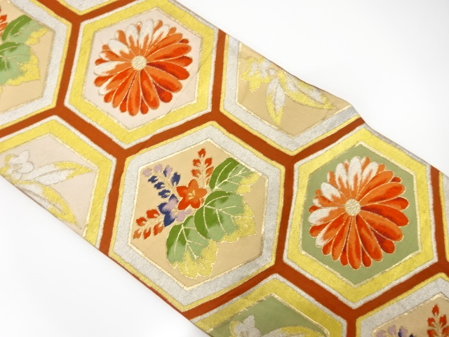 JAPANESE KIMONO / ANTIQUE FUKURO OBI / SILK / WOVEN PAULOWNIA & KIKU